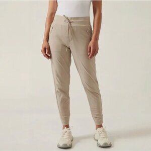 Athleta Trekkie North Jogger Pants Tan Travel Errands Workout Walking Size 12
